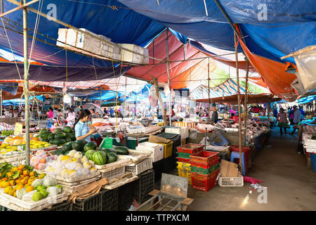Woman selling fruit and vegetables at local market, Bac Ha, Lao Cai Province, Vietnam, Asia, Stock Photo