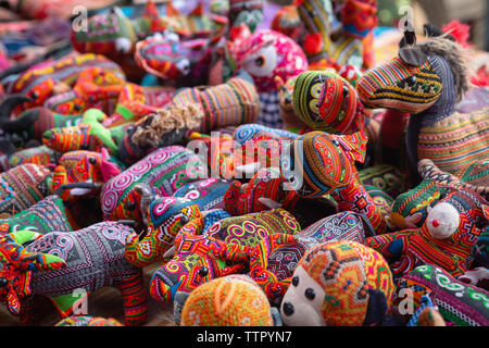 Fabric toys for sale at the market, Bac Ha, Lao Cai Province, Vietnam, Asia, Stock Photo