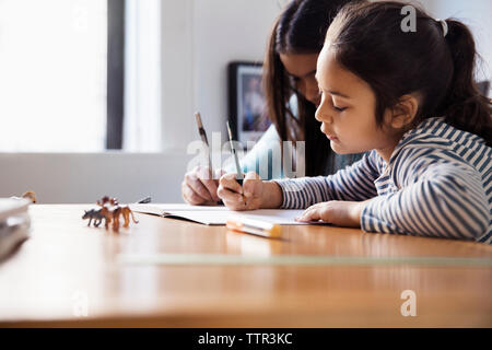 Girls studying while sitting at table Stock Photo