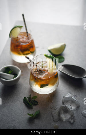 High angle view of golden mojito on kitchen counter Stock Photo