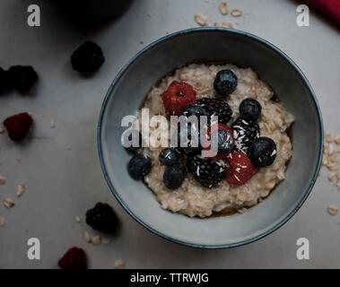 High angle view of breakfast served in bowl on table Stock Photo