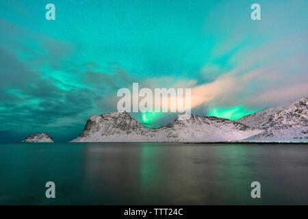 Northern Lights, Haukland beach, Vestvagoy, Nordland, Lofoten Islands, Norway Stock Photo