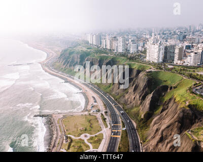 Aerial view of Costa Verde coastline in Lima, Peru Stock Photo