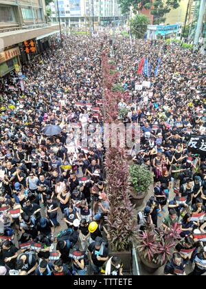 Hong Kong, 16 June 2019 - Protest crowd in Causeway Bay of Hong Kong, against the extradition law of government. Stock Photo