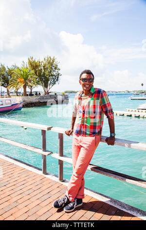 BERMUDA. St. George. Chef Marcus Samuelsson on a bridge in St. George. Stock Photo