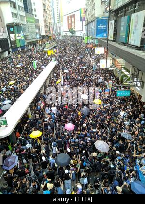 Hong Kong, 16 June 2019 - Protest crowd in Causeway Bay of Hong Kong, against the extradition law of government. Stock Photo