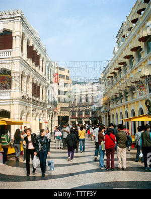 CHINA, Macau, Asia, The famous swirling black and white pavements of Largo do Senado square in central Macau Stock Photo