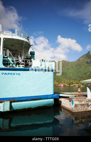 FRENCH POLYNESIA, Moorea. The Ferry to Papeete, Tahiti. Stock Photo