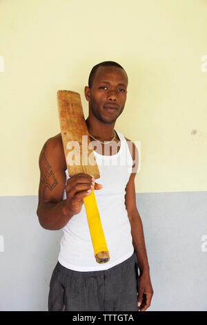 JAMAICA, Oracabessa. Portrait of Cricket Players at the Eden Park Sport Complex. Stock Photo