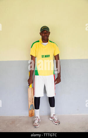 JAMAICA, Oracabessa. Portrait of Cricket Players at the Eden Park Sport Complex. Stock Photo