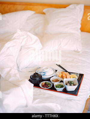 SINGAPORE, Ritz Calton, Japanese breakfast served in bed Stock Photo