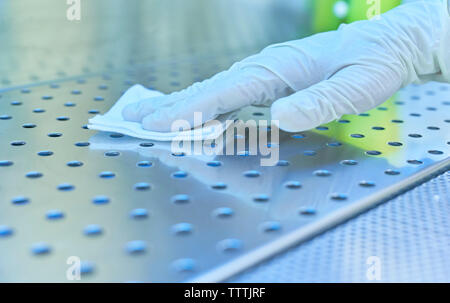 hand cleaning a inox surface Stock Photo