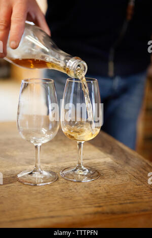 Cropped image of man pouring wine in wineglasses Stock Photo