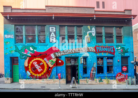 Piranha's Bar and Grill on 3rd Avenue Nashville Tennessee USA. Stock Photo