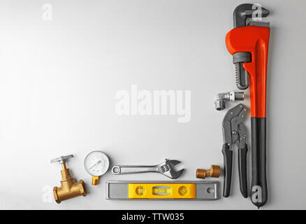 Plumber tools frame isolated on white Stock Photo