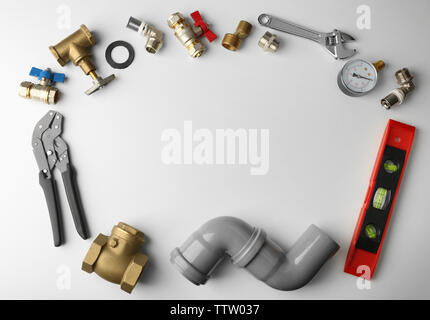 Plumber tools frame isolated on white Stock Photo