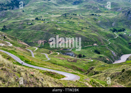 Inca trail and Quechua village in the Andes Mountain, Quehue, Canas Province, Peru Stock Photo