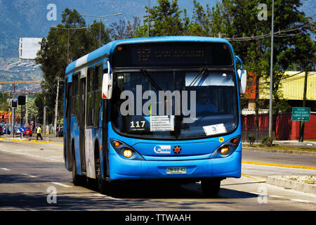 SANTIAGO, CHILE - OCTOBER 2014: Transantiago bus near Pedrero station Stock Photo