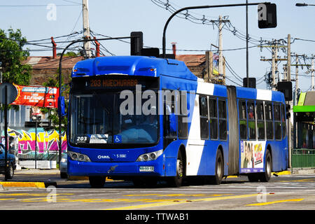 SANTIAGO, CHILE - OCTOBER 2014: An articulated bus on the Santa Rosa busway Stock Photo