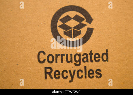 BANGALORE INDIA June 13, 2019 : Corrugated recycles printed on card board. Stock Photo