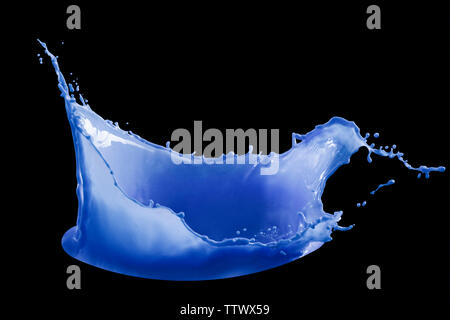 dark blue paint splash isolated on black background Stock Photo
