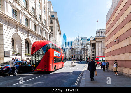 London, UK - May 14, 2019: Street scene in the financial district near the Bank of England a sunny day Stock Photo