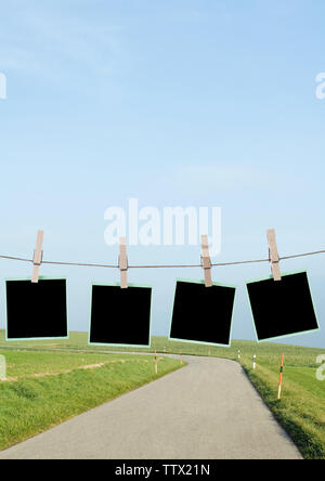 Blank films hanging on a rope Stock Photo