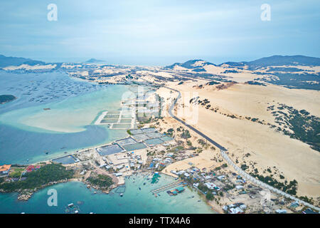 Aerial image of Son Dung beach, a very famous tourist site in Central Vietnam Stock Photo