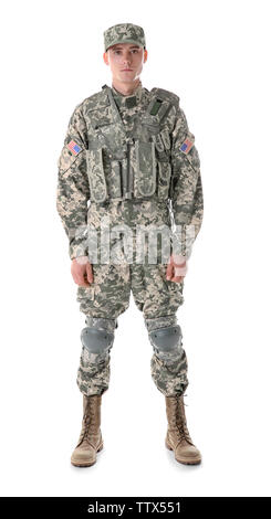 Soldier in camouflage isolated on white Stock Photo