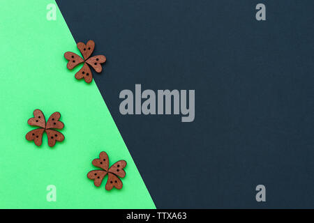 Heart of buttons in the form of clover leaves for the feast of Saint Patrick. Stock Photo