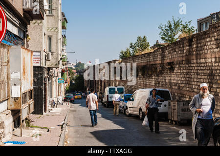 A small quiet street along the Valens Aqueduct in Istanbul Stock Photo