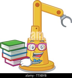 Student with book toy assembly automation machine on cartoon Stock Vector
