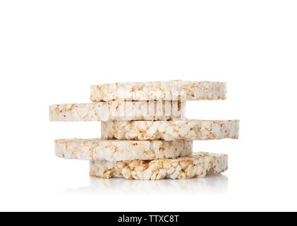 Pile of rice crackers isolated on white Stock Photo