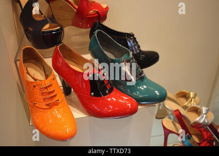 Ladies footwear for sale in a shop, Bangkok, Thailand Stock Photo