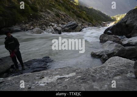 Holy Sarasvati River at India's last village Mana near Badrniath , Chamoli, Rudrapryag, India, Asia Stock Photo