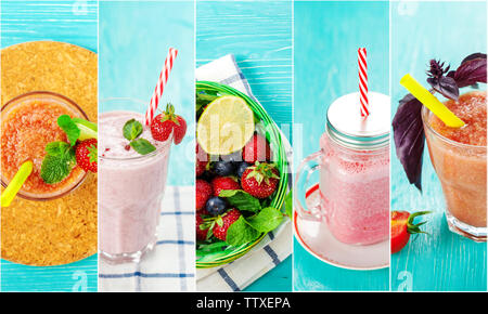 Refreshing beverages collage of different colorful drinks Stock Photo