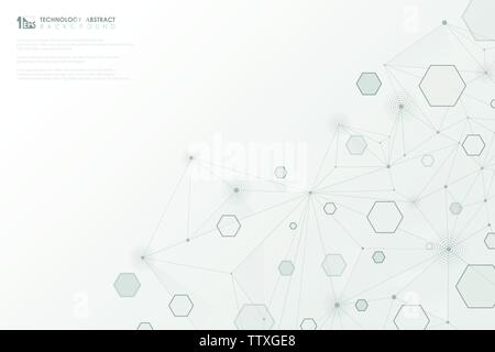 Abstract technology gray geometric hexagon lines connection on white background. You can use for ad, poster, artwork, template design. illustration Stock Vector