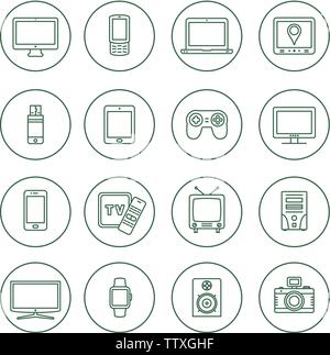 Electronic devices outline icons. Technology device icons set Stock Vector