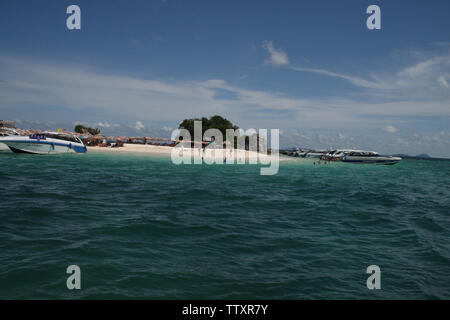 Speed boats at an island, Khai Nok Island, Phang Nga Bay, Phuket, Thailand Stock Photo