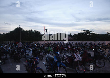 Motorcycles parked in a parking lot, Phuket, Thailand Stock Photo