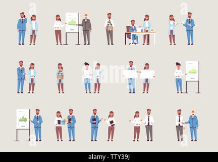 set businesspeople in different working situations business people working process successful teamwork concepts collection male female colleagues Stock Vector