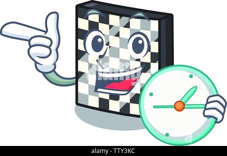 With clock chessboard in the a cartoon shape Stock Vector