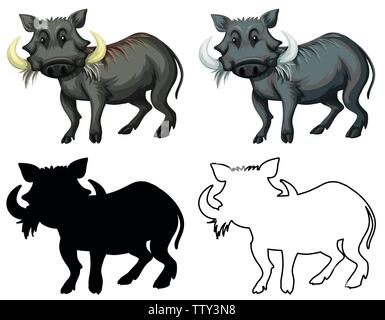 Set of warthog character illustration Stock Vector