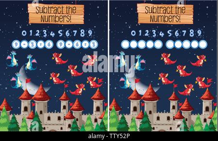 A math subtraction worksheet illustration Stock Vector
