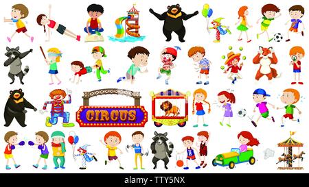 Set of kid and circus illustration Stock Vector