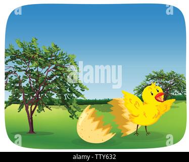 Chick hatching egg in the nature illustration Stock Vector