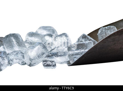 Metal scoop with ice cubes on white background Stock Photo