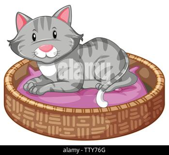 Cat sleeping in the bed illustration Stock Vector
