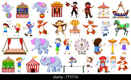 Large circus themed set illustration Stock Vector