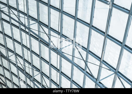 Structural steel transparent glass curving roof in airport Stock Photo